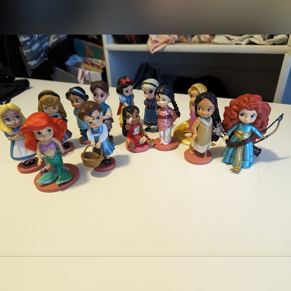 Lot of 13 DISNEY Animators Collection Princess Figures Mini 3” Toddler Dolls PVC